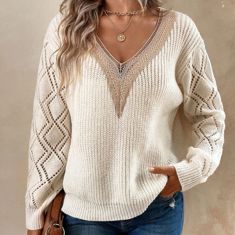 V-neck loose casual pullover women&