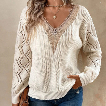 Pull ample décontracté à col en V pour femme 