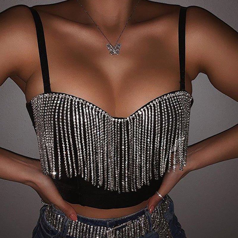 Ladies Bright Diamond Tassel Wrap Chest Tank Top