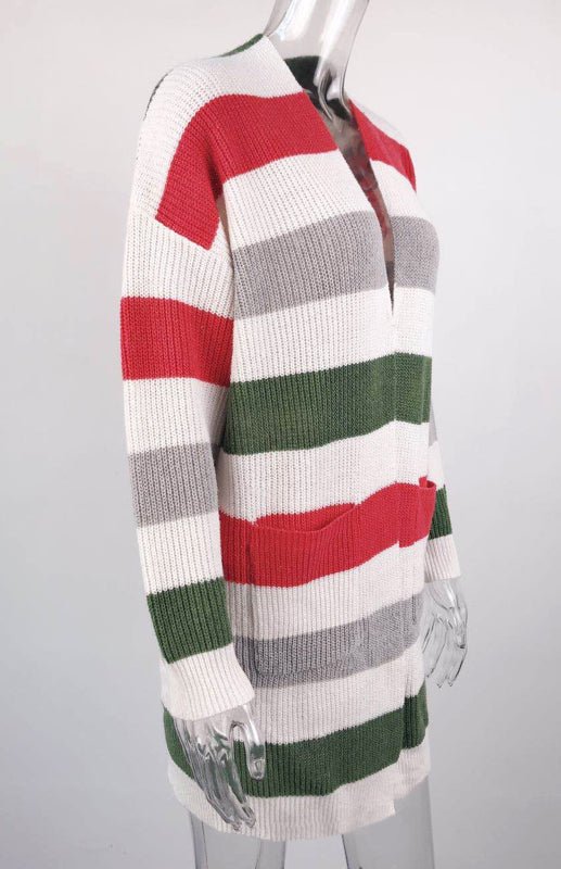 Cardigan en tricot contrasté rayé à la mode décontractée pour dames 