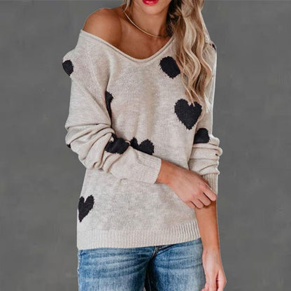 Pull en tricot à col en V Love Valentine&