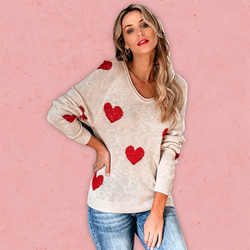 Pull en tricot à col en V Love Valentine&