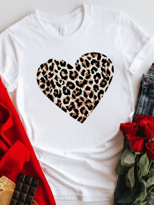 Fête des Mères Saint-Valentin Léopard Amour Imprimé Top T-Shirt 