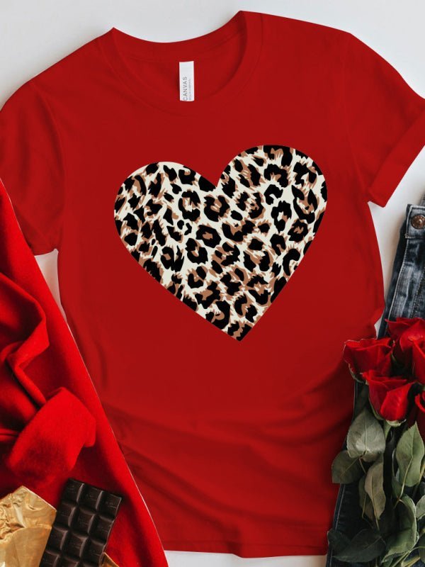 Fête des Mères Saint-Valentin Léopard Amour Imprimé Top T-Shirt 