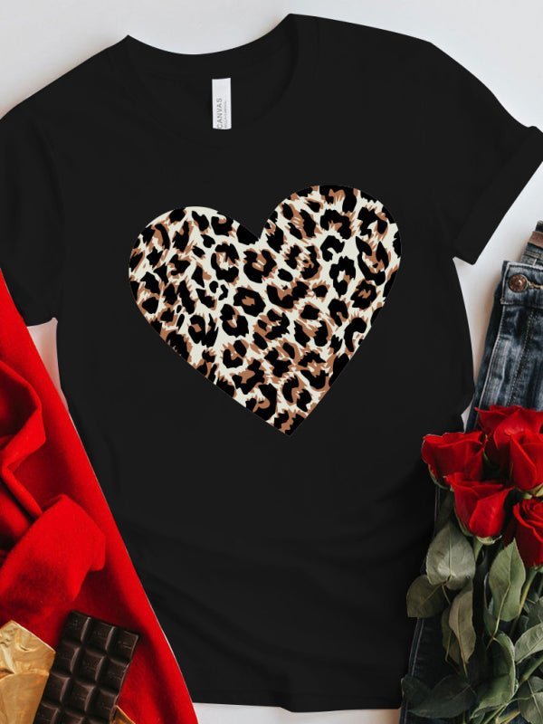 Fête des Mères Saint-Valentin Léopard Amour Imprimé Top T-Shirt 