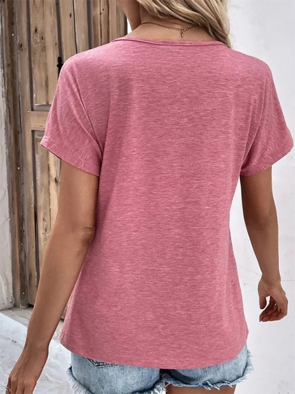 New casual vacation comfortable loose collar short-sleeved T-shirt sweater button top