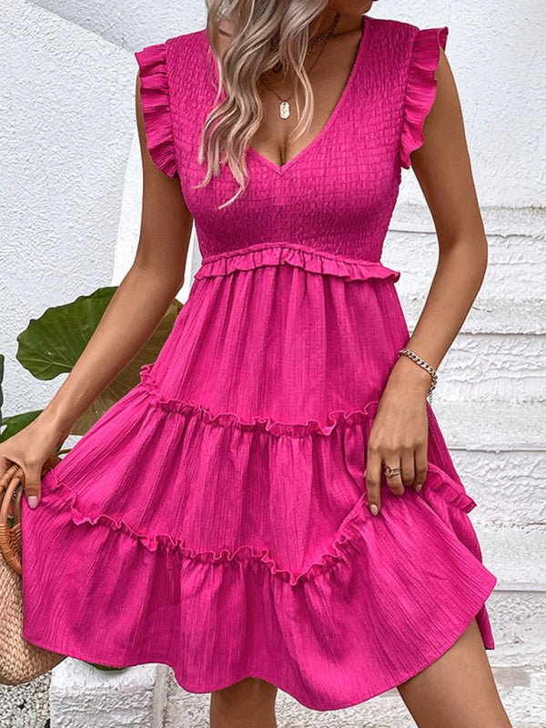 Neues, modisches, ärmelloses, einfarbiges Kleid mit Rock