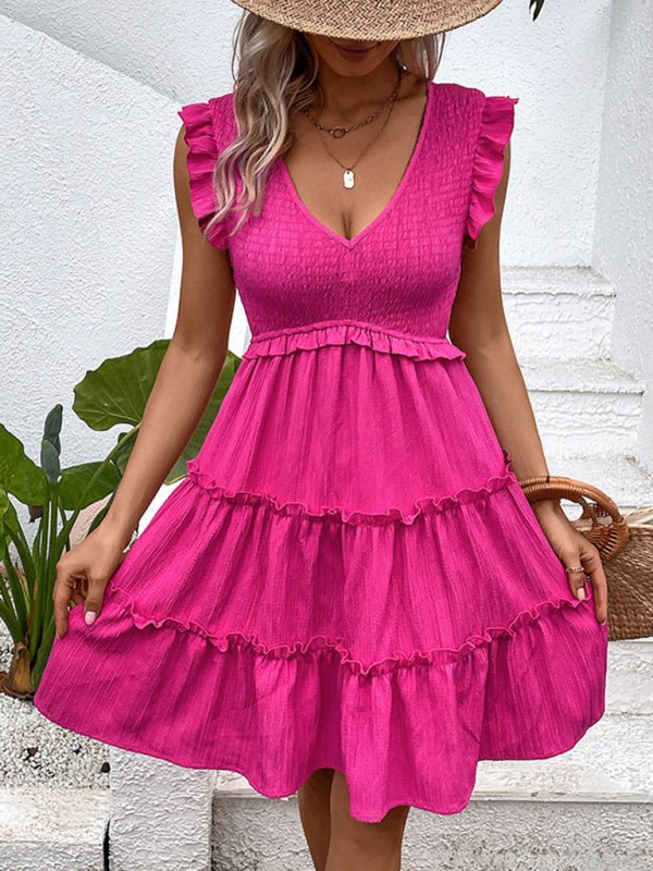 Neues, modisches, ärmelloses, einfarbiges Kleid mit Rock