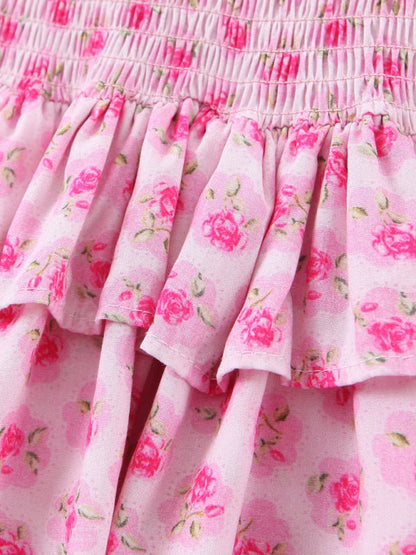 Robe de style français pour les vacances, gâteau à volants, couches, corps élastique, bretelles roses, nouvelle collection 