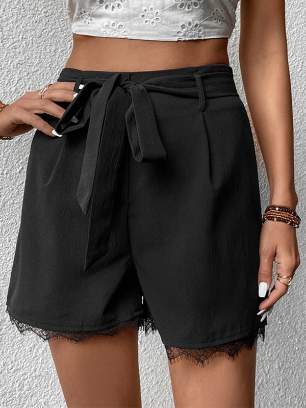 Nouveau Pantalon ample décontracté femmes à lacets taille haute short à jambes larges 