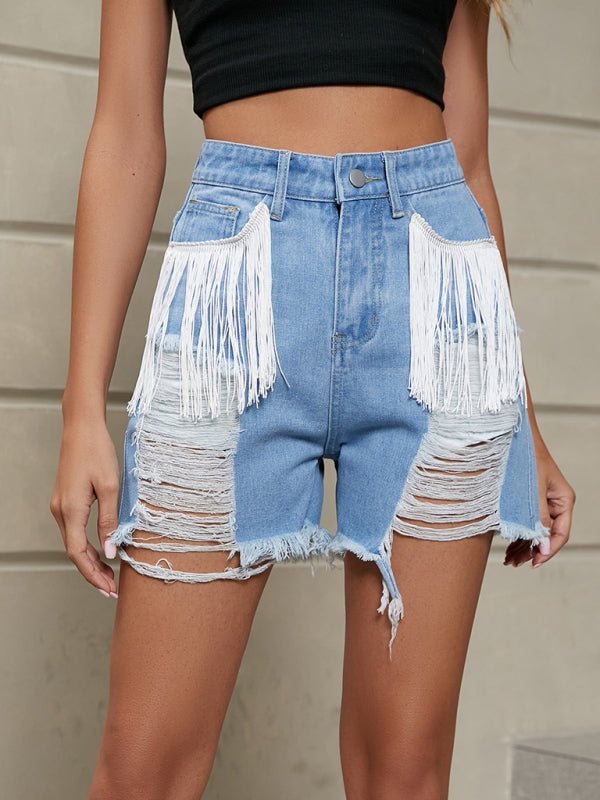 Short en denim délavé à pampilles, nouvelle personnalité 