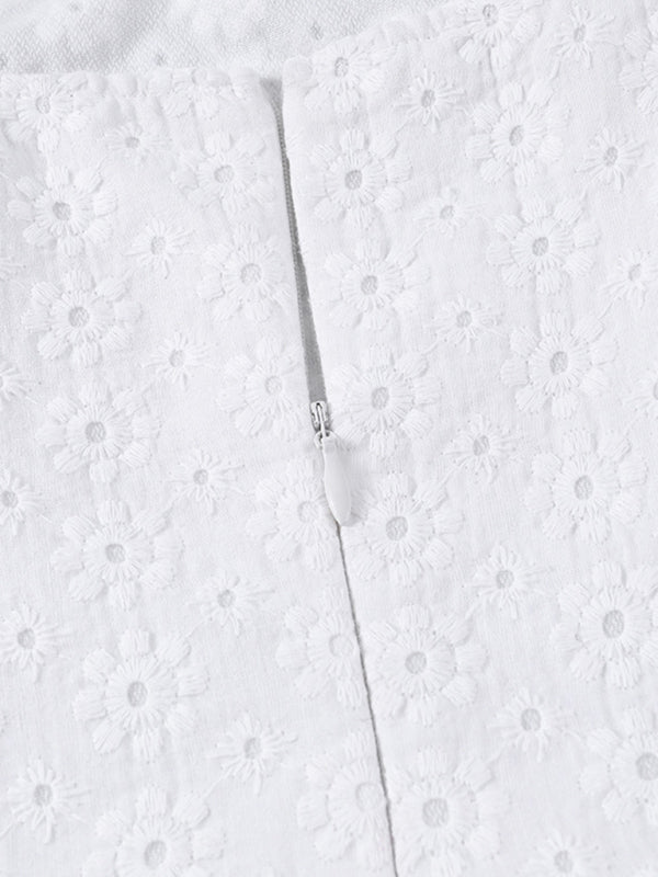 Neues Sling Slim-Taillen-Schlankheitskleid mit französischer Stickerei und Saum