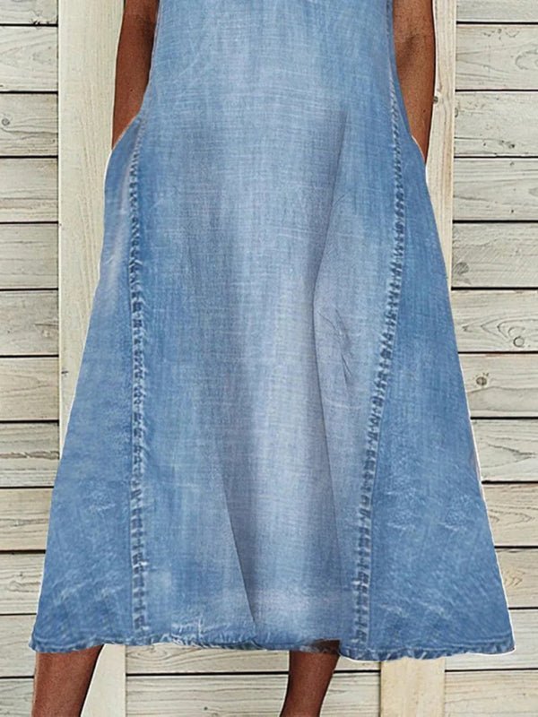 New solid color sleeveless V-neck loose casual denim dress