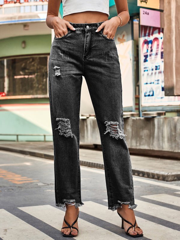 New style denim style ripped trousers women&