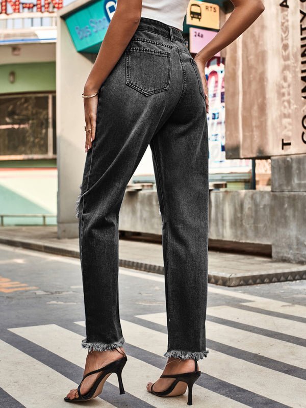 New style denim style ripped trousers women&