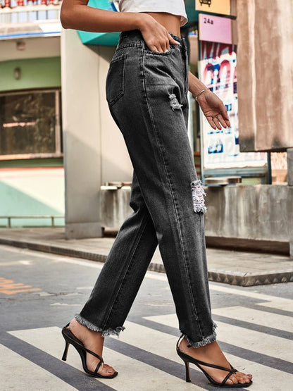 New style denim style ripped trousers women&