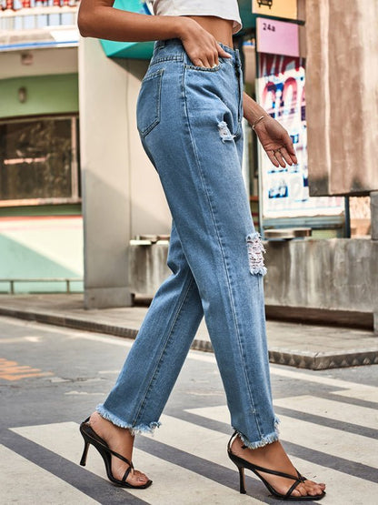 New style denim style ripped trousers women&