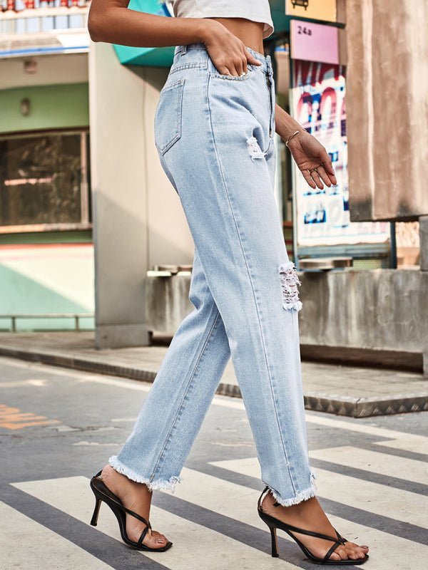 New style denim style ripped trousers women&