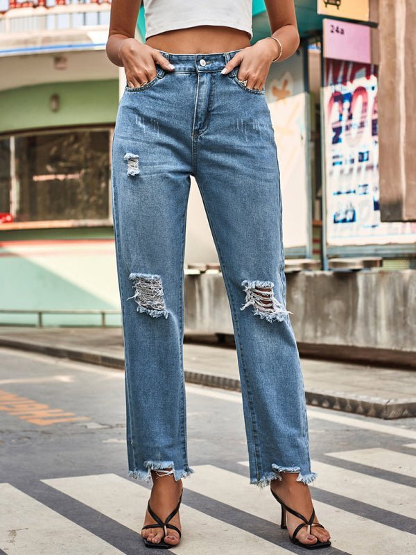 New style denim style ripped trousers women&