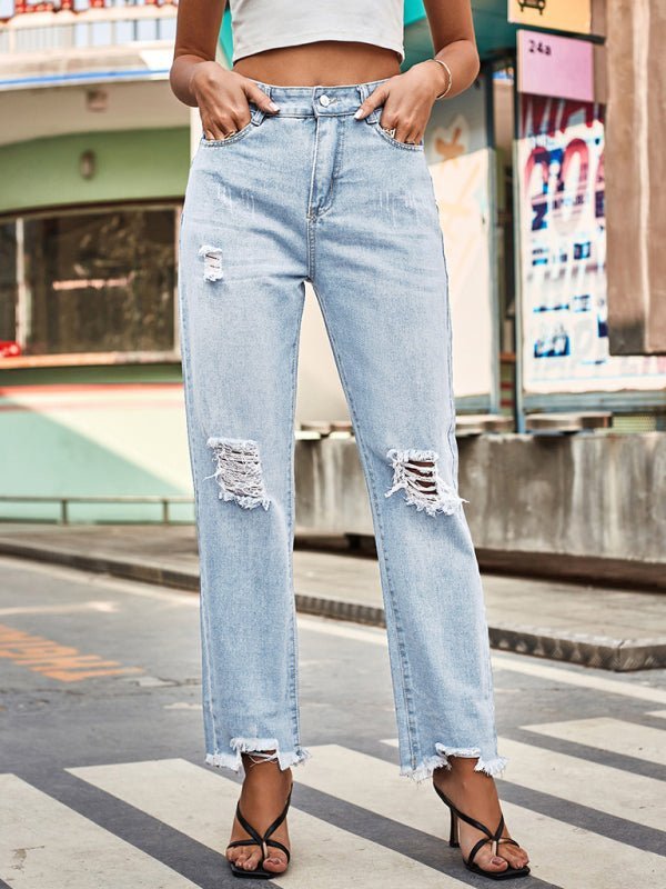 New style denim style ripped trousers women&