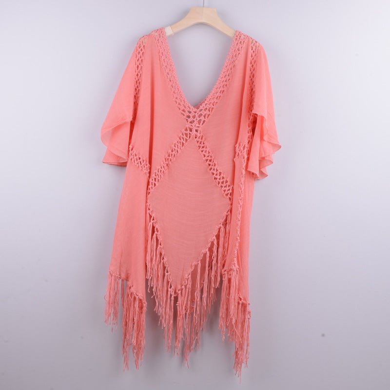 New style hand hook splicing sun protection top jacket tassel irregular bikini beach cover-up