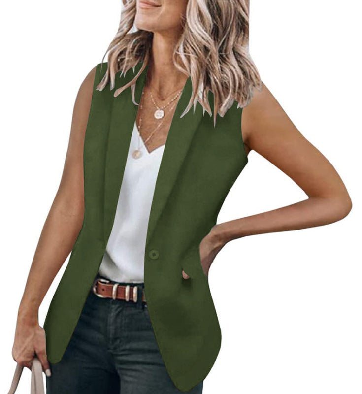 Veste de costume sans manches, nouveau tempérament, couleur unie, col de costume, cardigan ample, vêtements pour femmes 