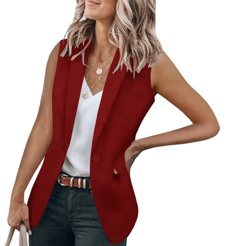 New temperament sleeveless suit jacket solid color suit collar loose cardigan women&