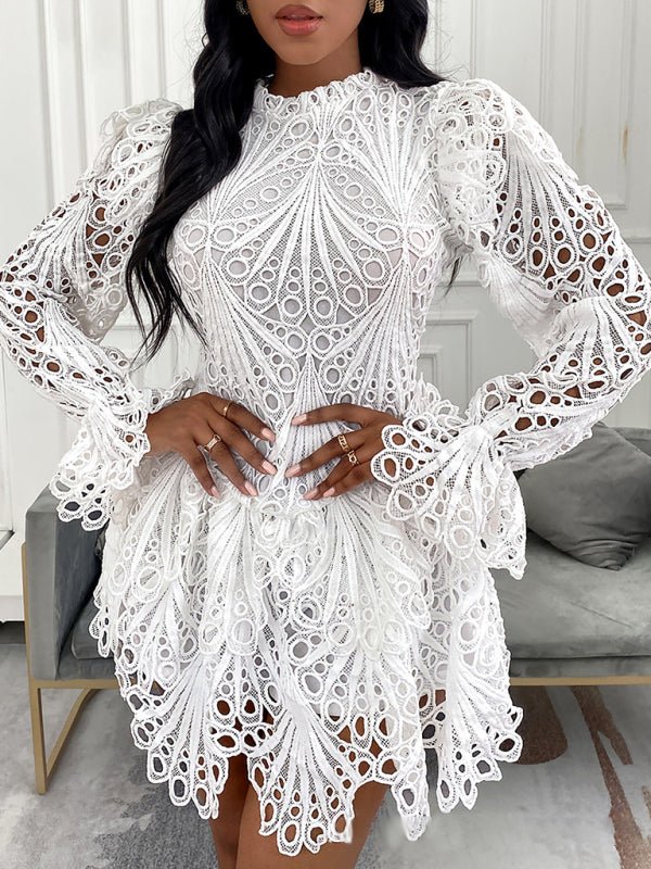 Robe creuse en dentelle blanche élégante pour femmes, nouvelle collection 