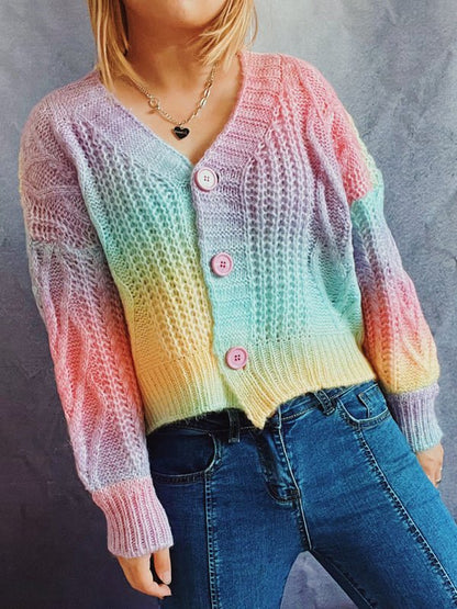 Ombre Single-Breasted Drop-Sleeve Sleeve Sweater Cardigan