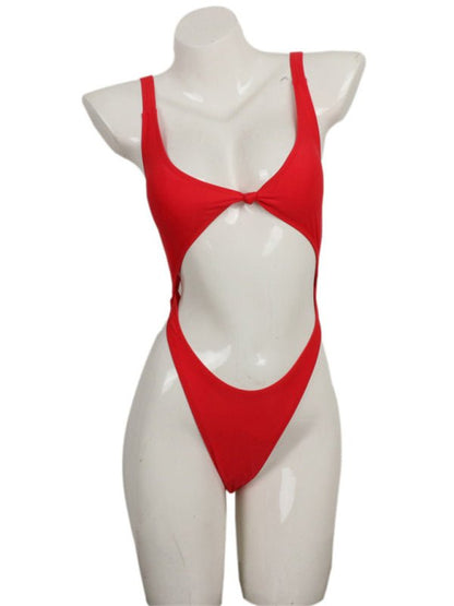 Einteiliger Neckholder-Bikini, einfarbig, sexy Badeanzug 