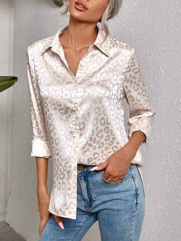 Leoparden-Jacquard-Hemd mit offenen Knöpfen, elegantes Pendler-Langarmhemd 