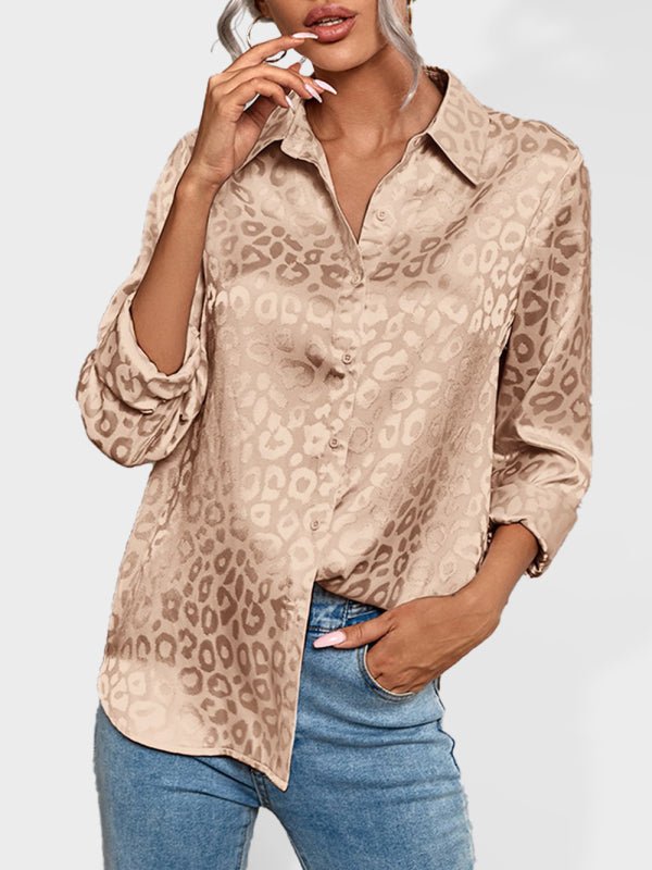 Leoparden-Jacquard-Hemd mit offenen Knöpfen, elegantes Pendler-Langarmhemd 