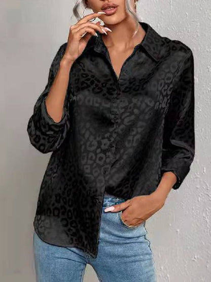 Chemise en jacquard léopard à boutons ouverts, chemise élégante à manches longues 