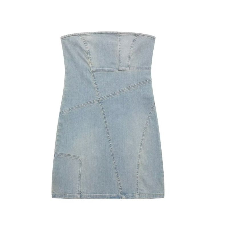 Robe tube en denim patchwork sexy de tempérament 