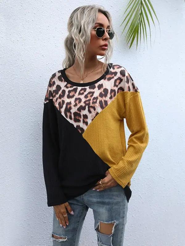 Paneled Crewneck Loose Long Sleeve Mid Length Knit Sweater