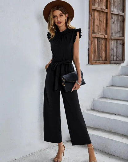 Eleganter lässiger ärmelloser Damen-Overall mit Gürtel 