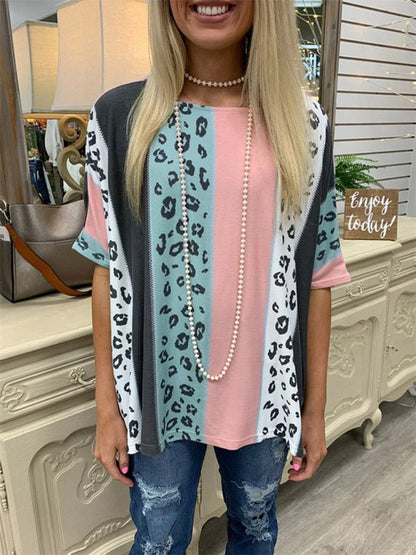 Printed half-sleeve loose casual pullover top