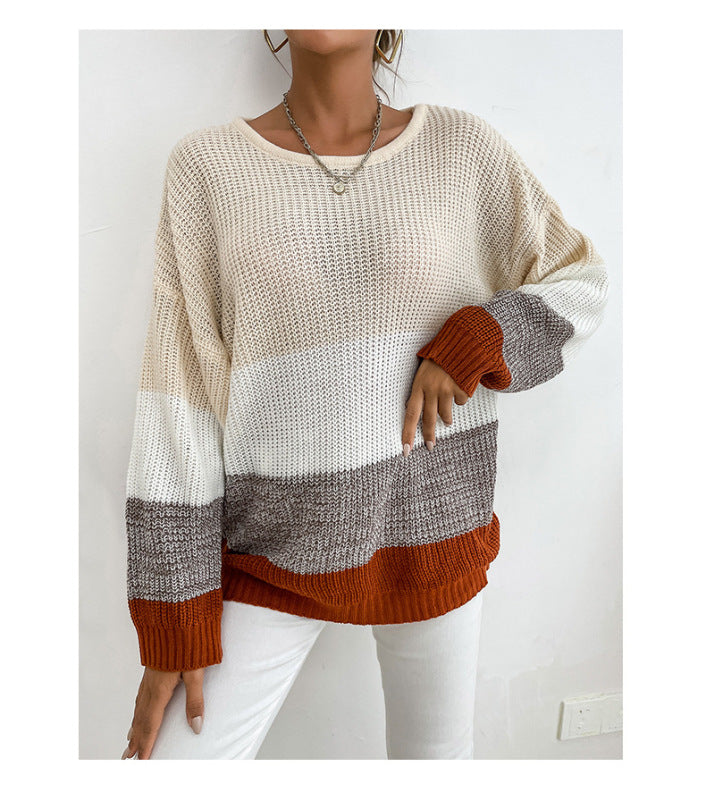 Pullover mit Rundhalsausschnitt und Kontraststrick 