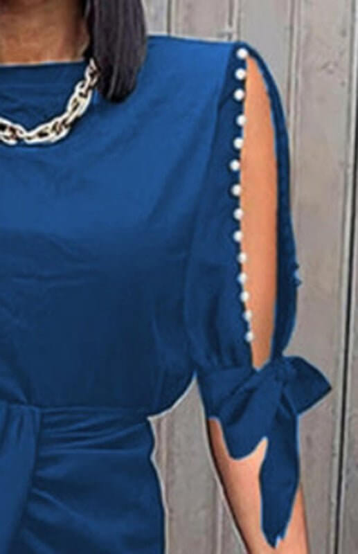 Round Neck Sexy Print Cutout Lace-up Pleated Dress
