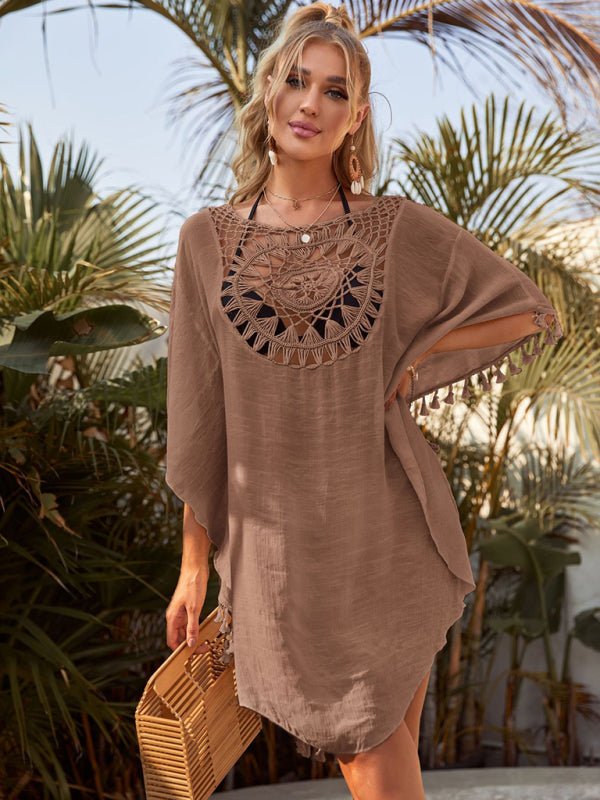 Sexy off-shoulder hollow loose tassel bikini with ins wind and beach blouse