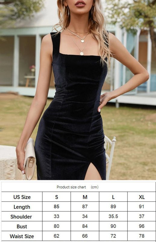 Sexy Open Square Neck Package Hip Dress Slim Temperament Dress