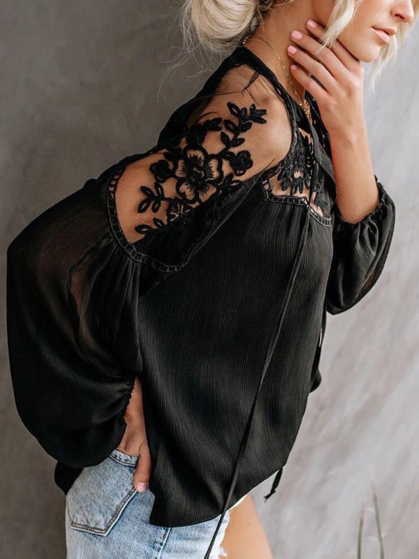 Sexy see-through V-neck lace shirt shirt