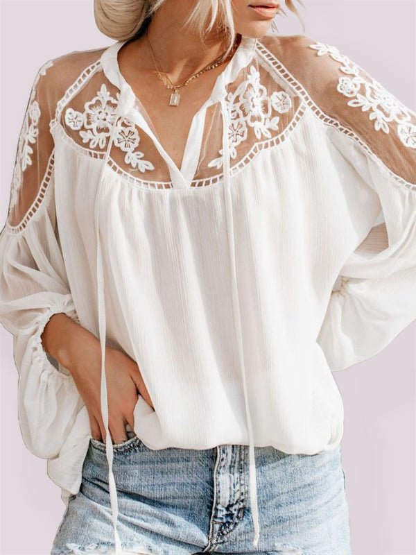 Sexy see-through V-neck lace shirt shirt