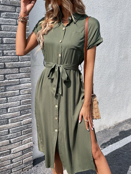 Shirt skirt European and American lapel tie tie solid color dress