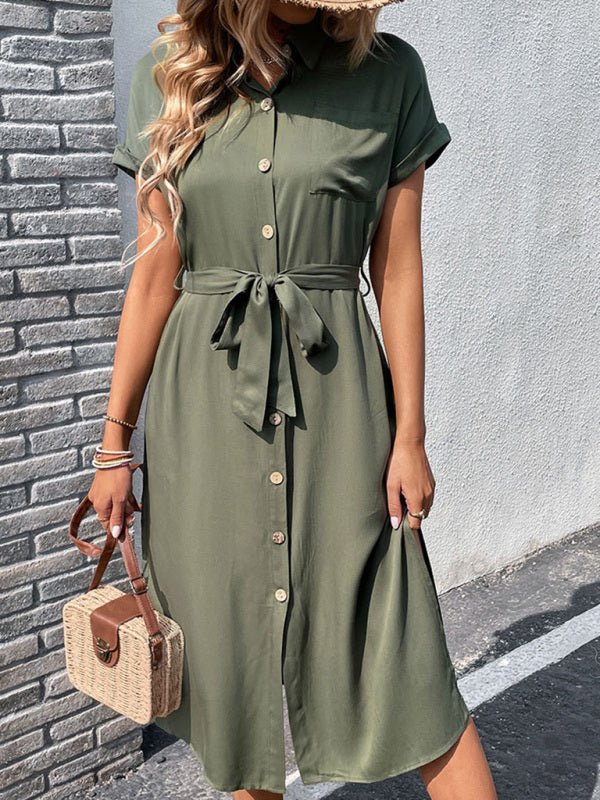 Shirt skirt European and American lapel tie tie solid color dress