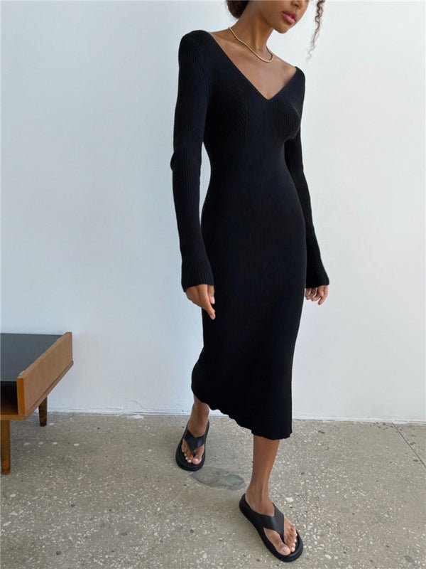 Robe tricotée à manches longues pour femmes, Slim, à la mode, assortie avec tout 