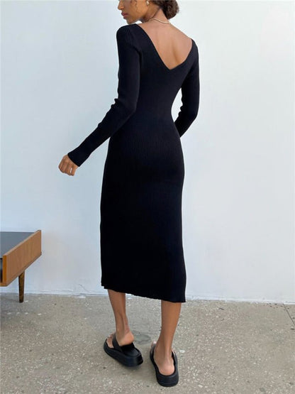 Robe tricotée à manches longues pour femmes, Slim, à la mode, assortie avec tout 