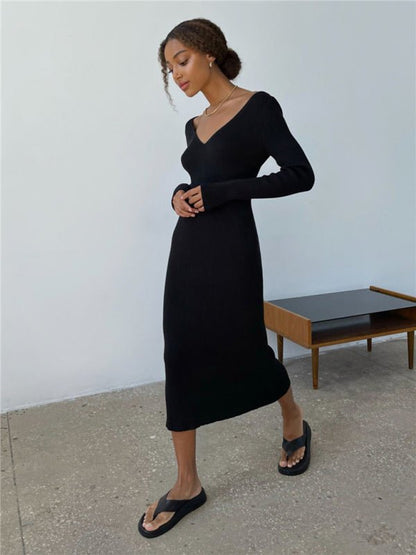 Robe tricotée à manches longues pour femmes, Slim, à la mode, assortie avec tout 