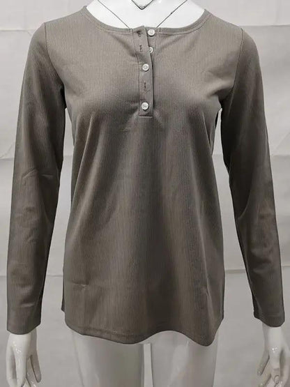 Solid Button Slim Long Sleeve Top Bottom Shirt