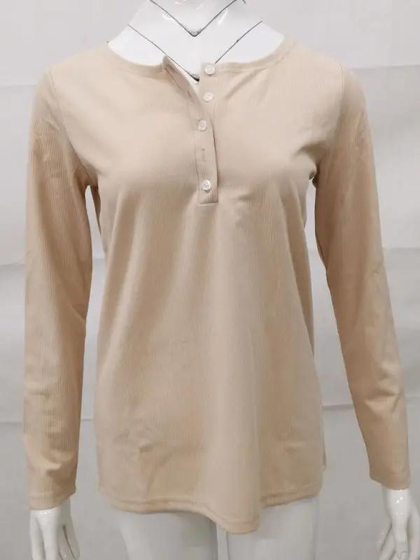 Solid Button Slim Long Sleeve Top Bottom Shirt